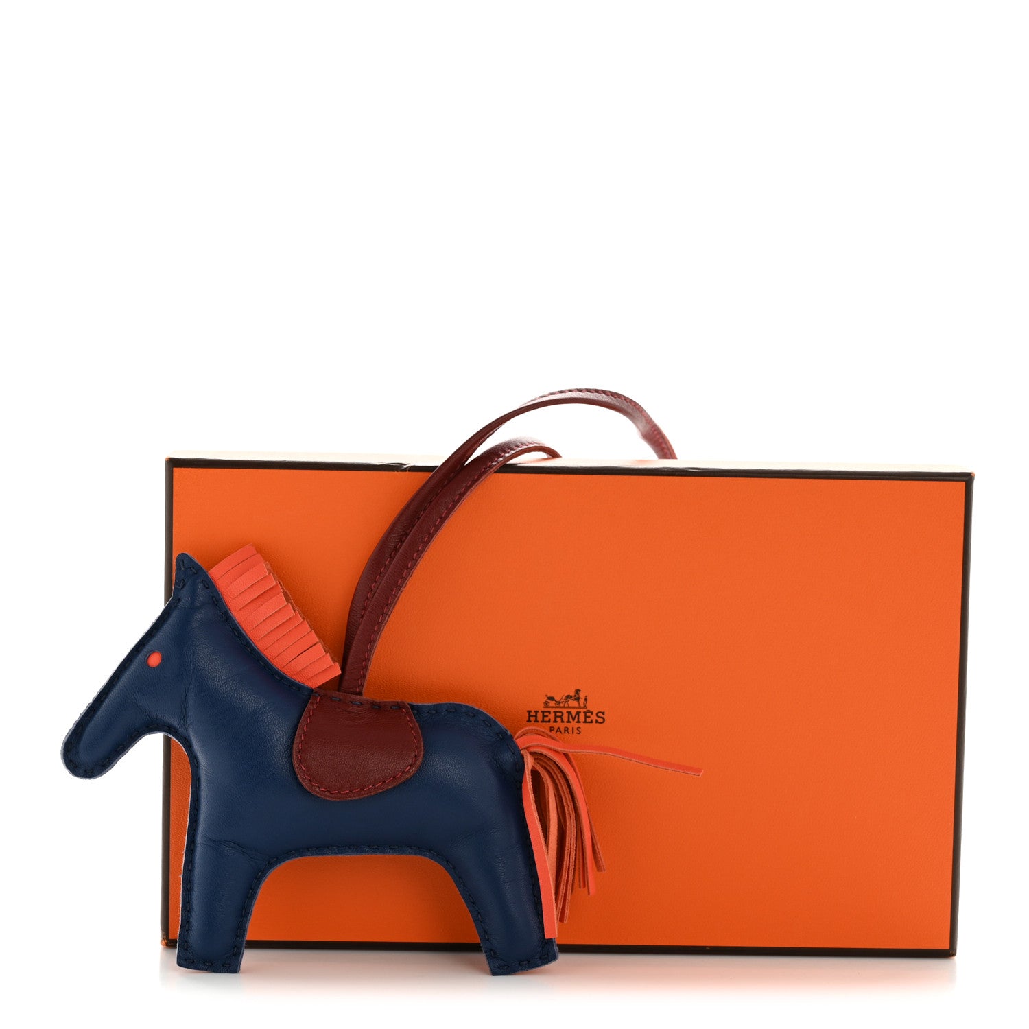 Hermes Milo Lambskin Grigri Rodeo Horse Bag Charm MM Bleu De Malte