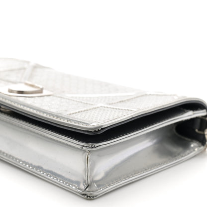 Christian Dior Metallic Patent Micro-Cannage Diorama Wallet on Chain Pouch Silver 9 of 11