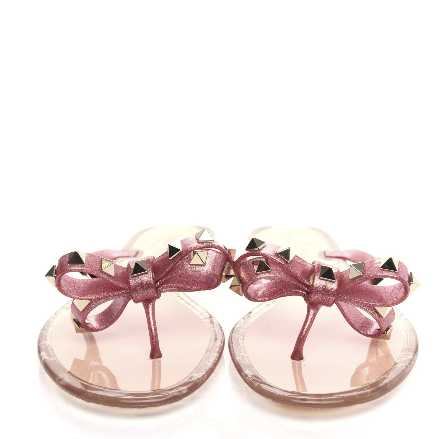 Valentino Garavani PVC Jelly Glitter Rockstud Bow Thong Sandals 40 Pink 2 of 10