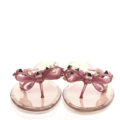 Valentino Garavani PVC Jelly Glitter Rockstud Bow Thong Sandals 40 Pink 2 of 10