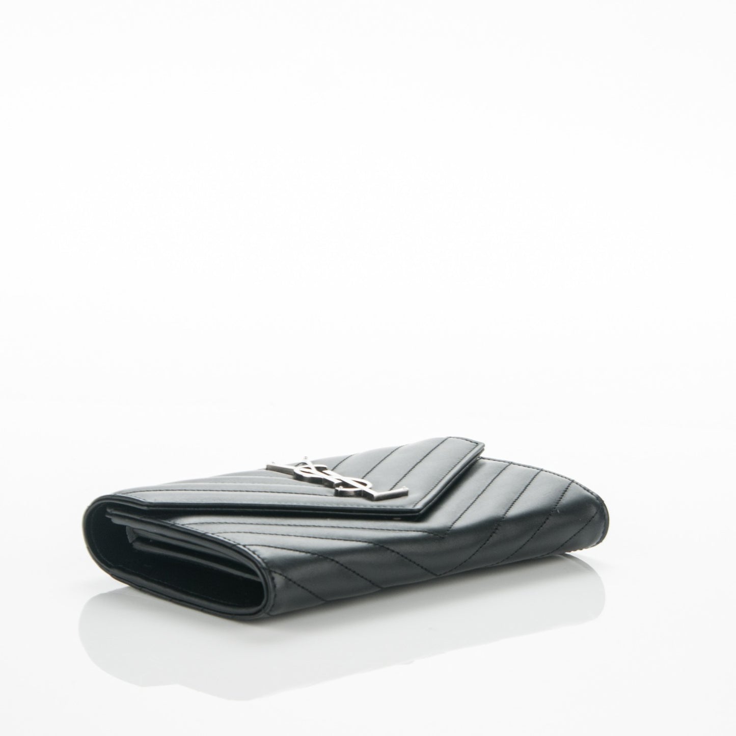 Calfskin Matelasse Chevron Monogram Flap Wallet Black