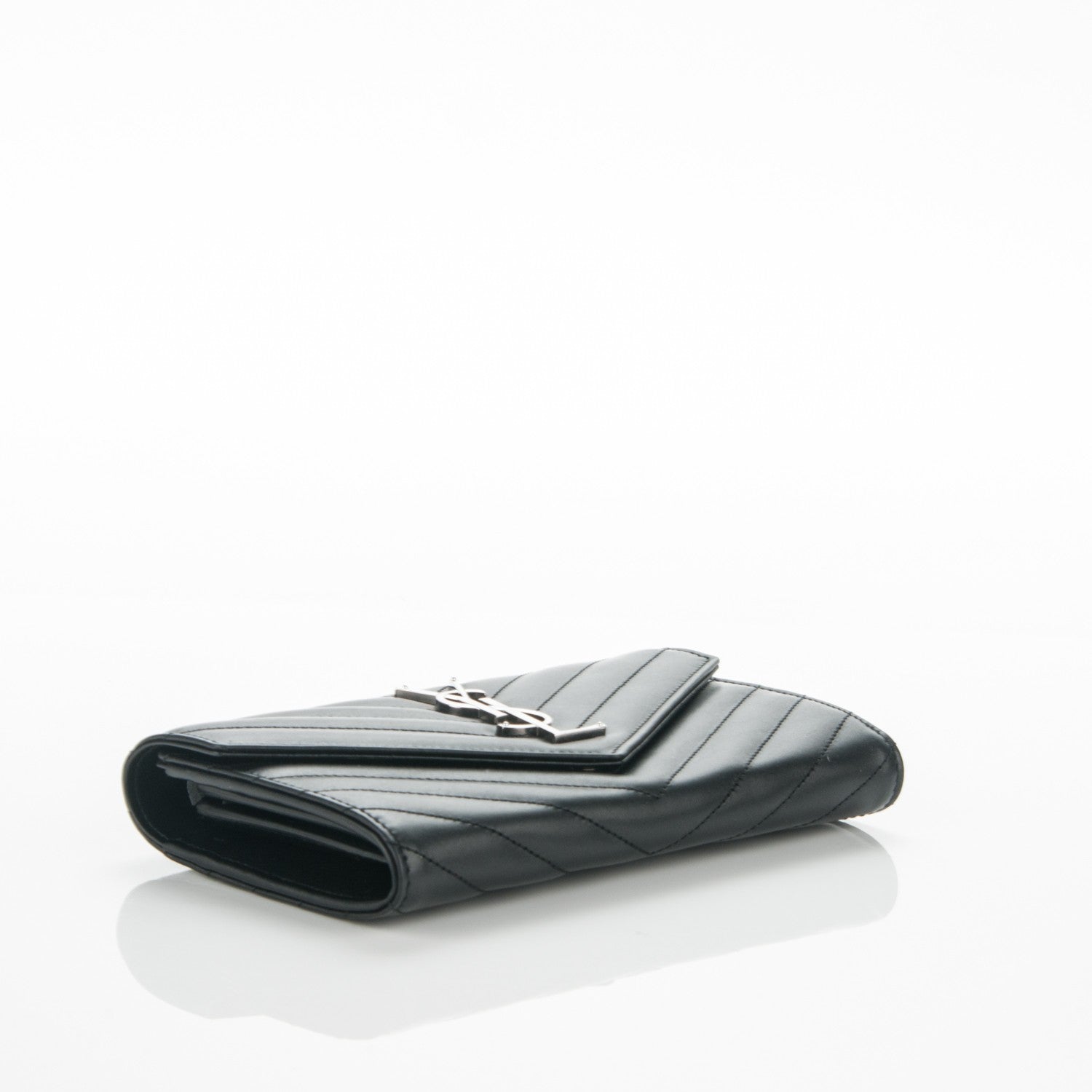 Saint Laurent Calfskin Matelasse Chevron Monogram Flap Wallet Black 4 of 7
