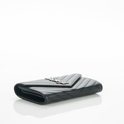 Saint Laurent Calfskin Matelasse Chevron Monogram Flap Wallet Black 4 of 7