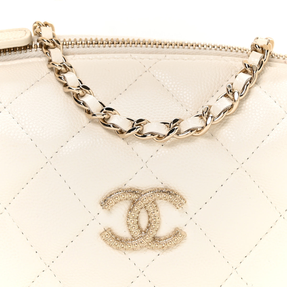 Chanel Caviar Quilted Hobo Clutch With Chain White 8 of 10