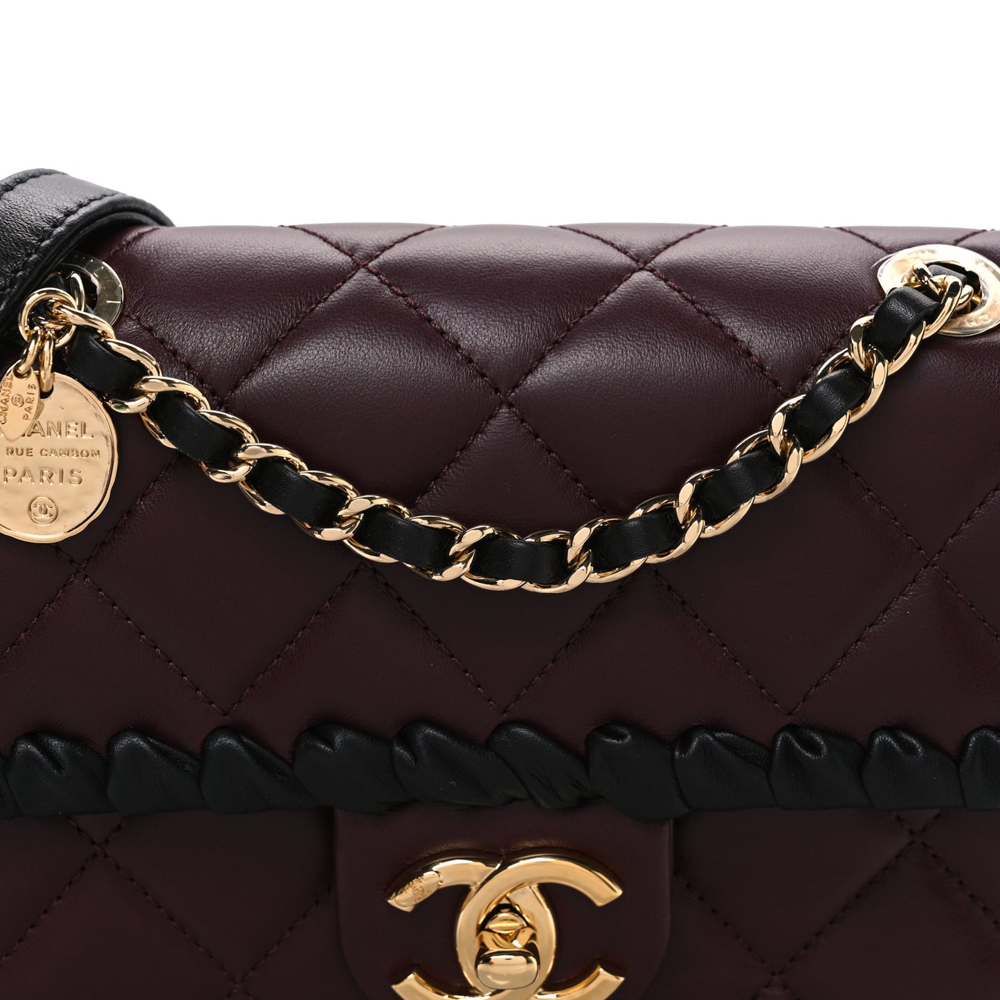 Lambskin Calfskin Braided Mini My Own Frame Flap Dark Burgundy Black