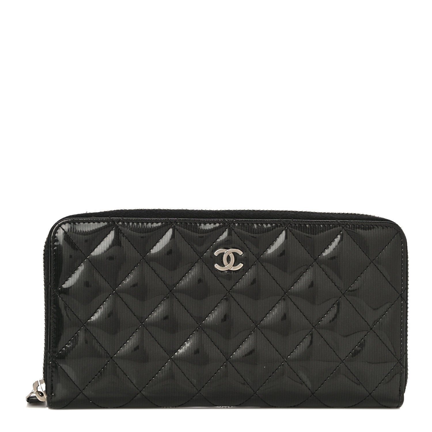 Chanel Striated Patent Zip Around Wallet Black 1 of 13