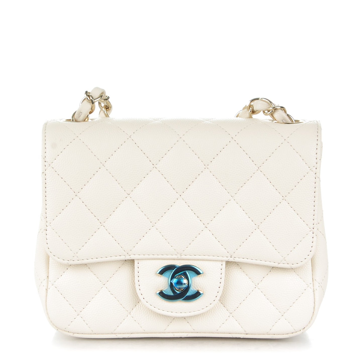 Caviar Quilted Mini Square Flap White