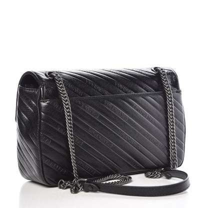 Balenciaga Shiny Goatksin Logo Embossed Monochrome M BB Round Shoulder Bag Black 4 of 11