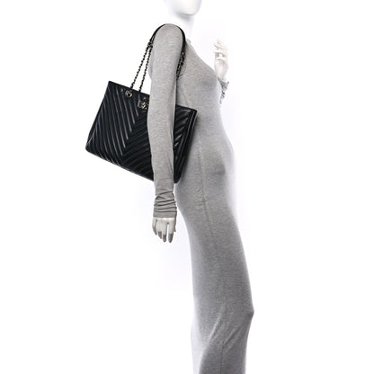 Chanel Caviar Chevron Quilted Large Shopping Tote Black 2 of 10