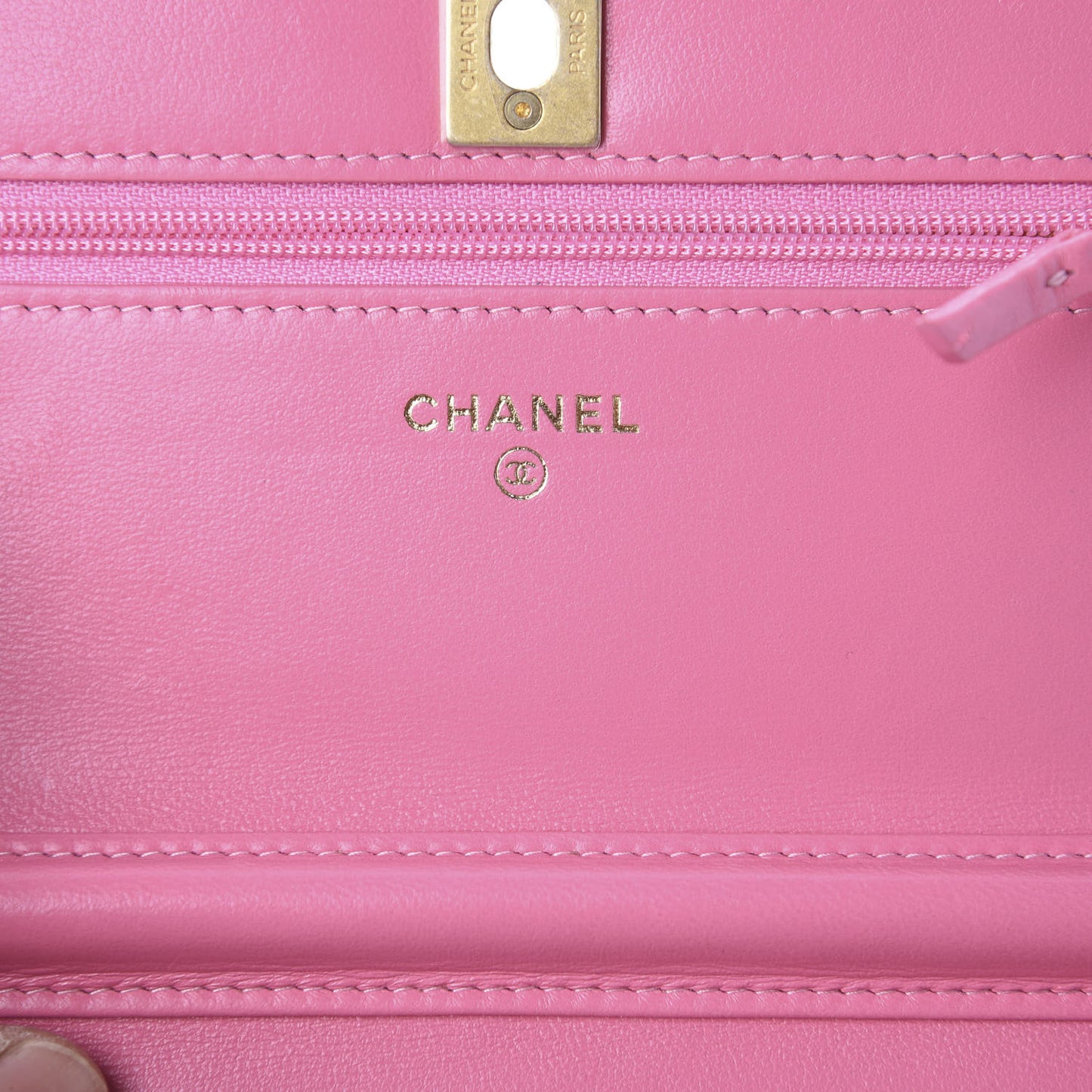 Lambskin Quilted CC Pearl Crush Wallet on Chain WOC Pink