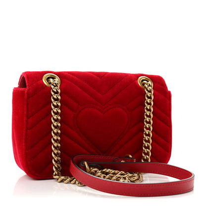Gucci Velvet Matelasse Mini GG Marmont Shoulder Bag Hibiscus Red 3 of 13
