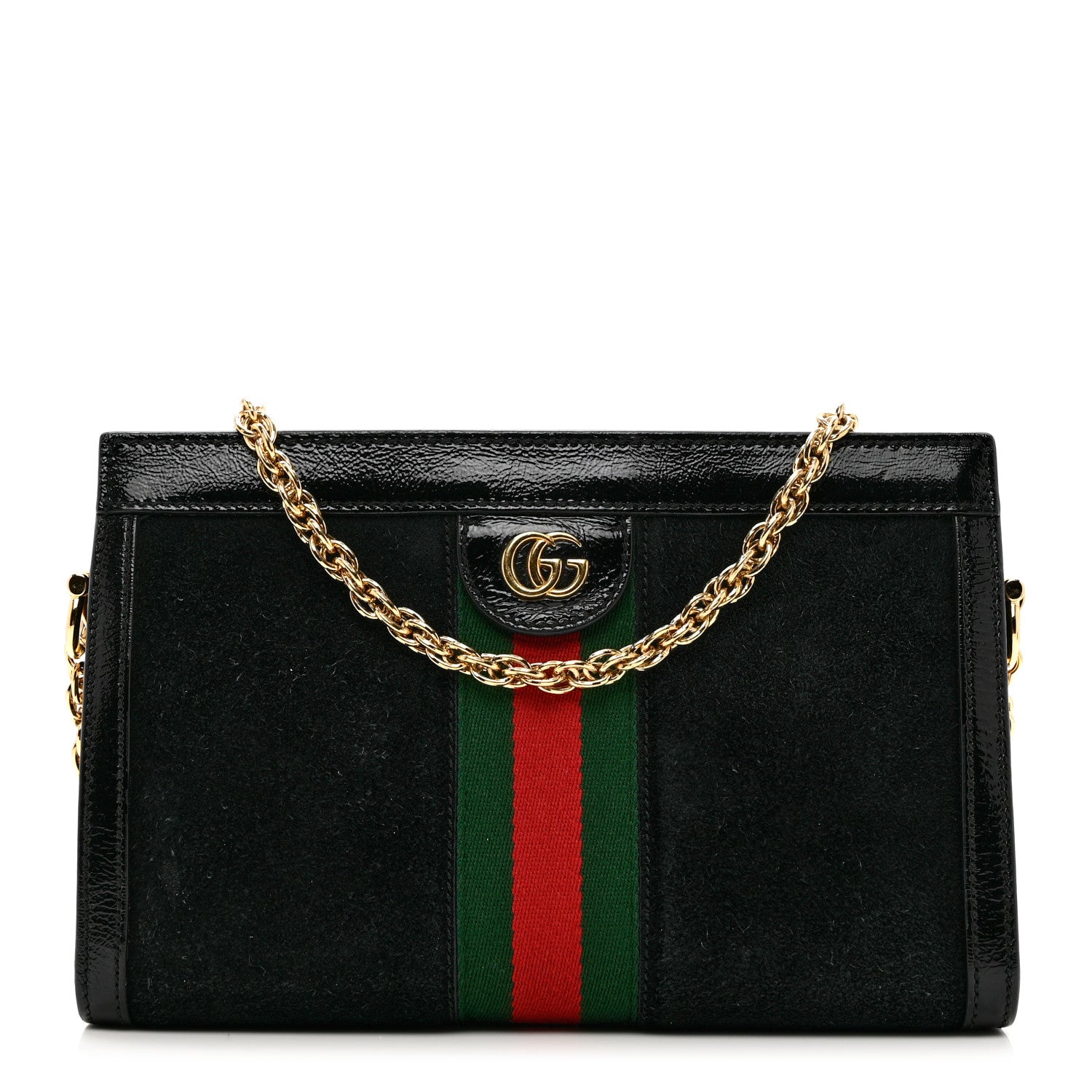 Gucci Suede Patent GG Web Small Ophidia Chain Shoulder Bag Black 1 of 12