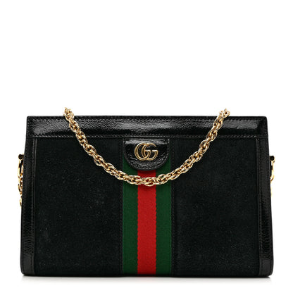 Gucci Suede Patent GG Web Small Ophidia Chain Shoulder Bag Black 1 of 12