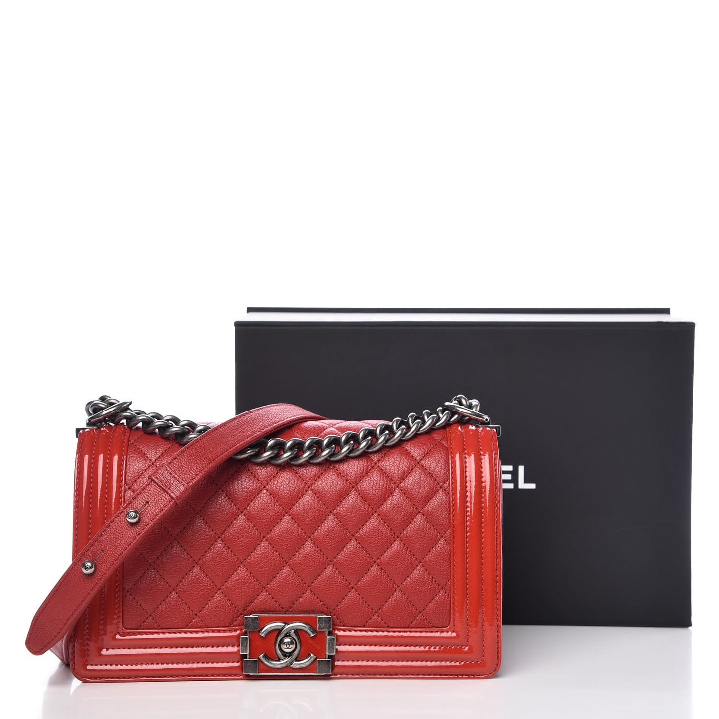 Goatskin Quilted Patent Medium Duo Boy Flap Red