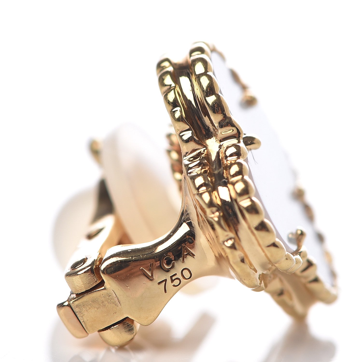 Van Cleef & Arpels 18K Yellow Gold Mother of Pearl Vintage Alhambra Clip-On Earrings 4 of 4