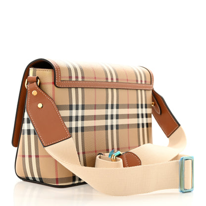 Burberry Coated Canvas Calfskin Vintage Check Medium Note Crossbody Bag Briar Brown 3 of 10