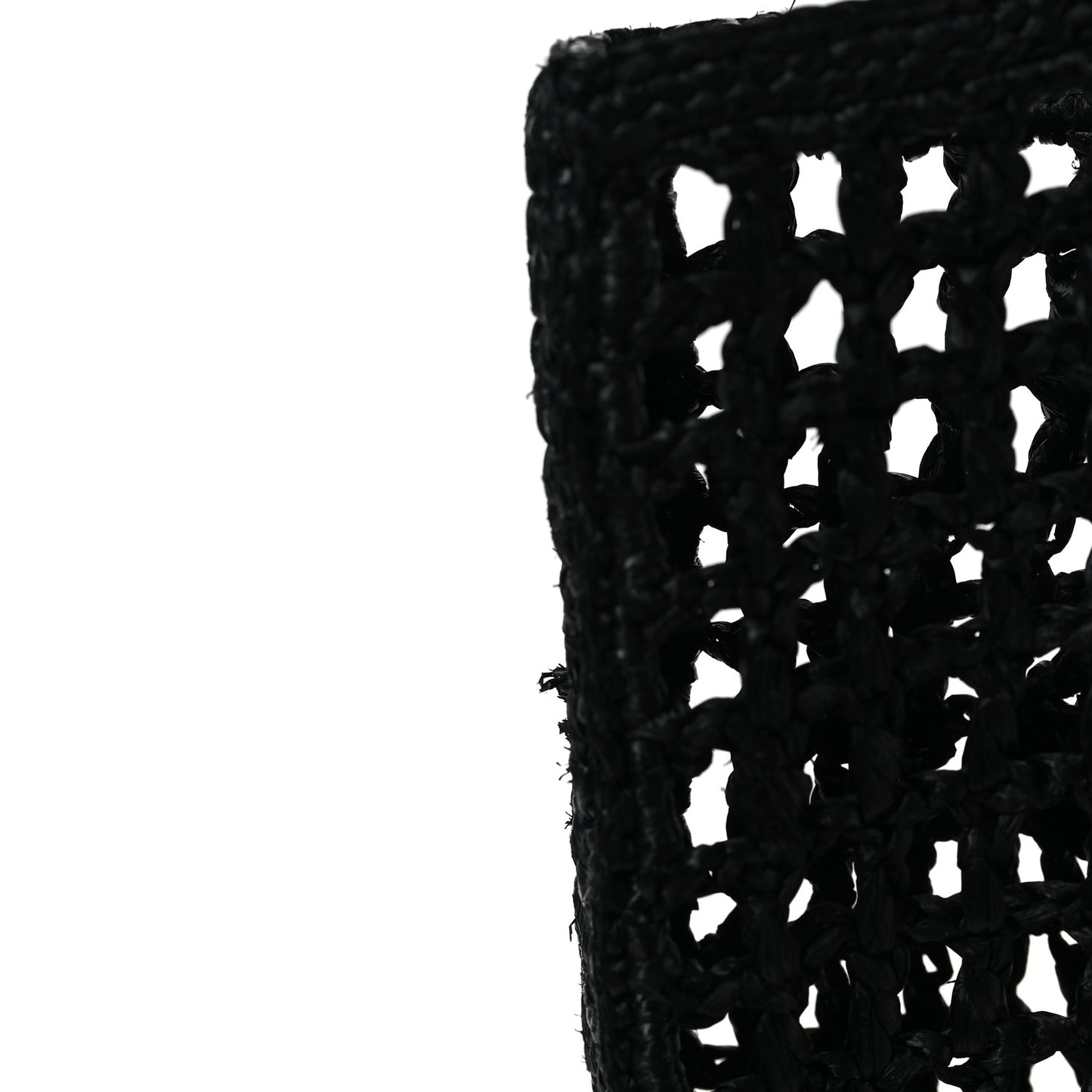 Yarn Raffia Effect Crochet Logo Embroidered Tote Bag Black