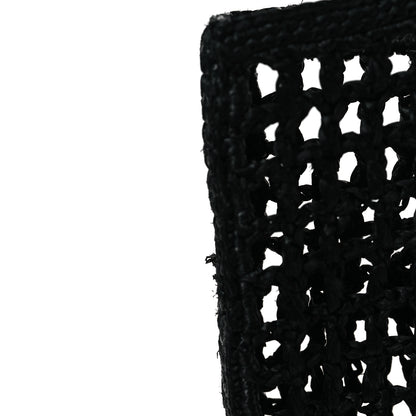 Prada Yarn Raffia Effect Crochet Logo Embroidered Tote Bag Black 10 of 10