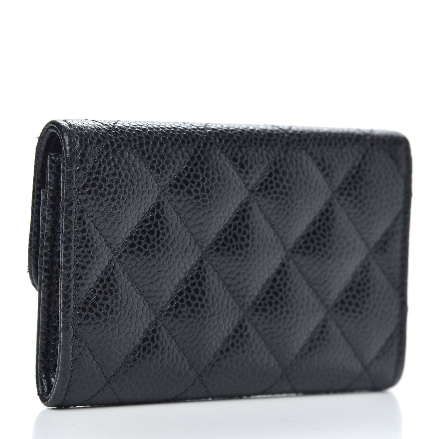 Caviar Quilted Flap Card Holder Black
