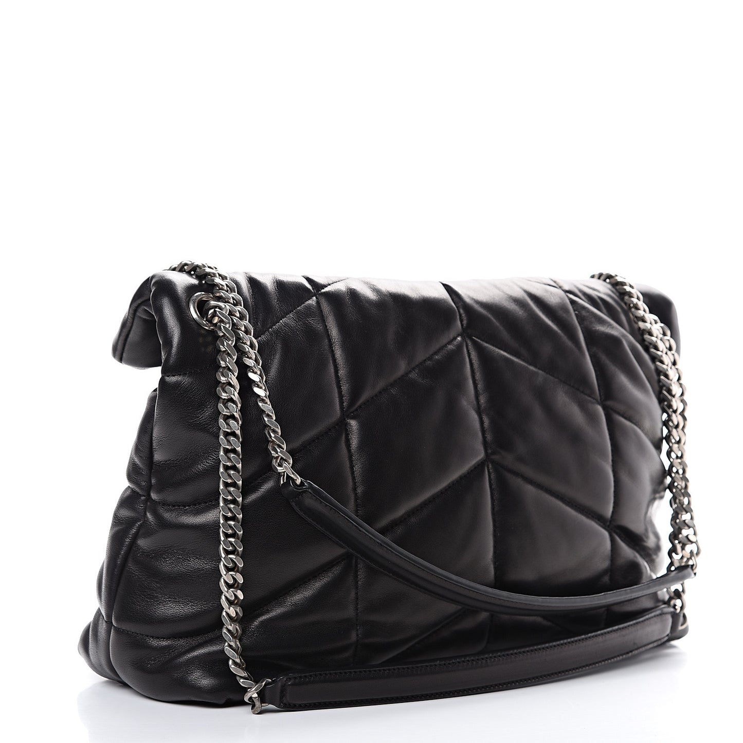 Lambskin Quilted Medium Loulou Puffer Monogram Chain Satchel Black