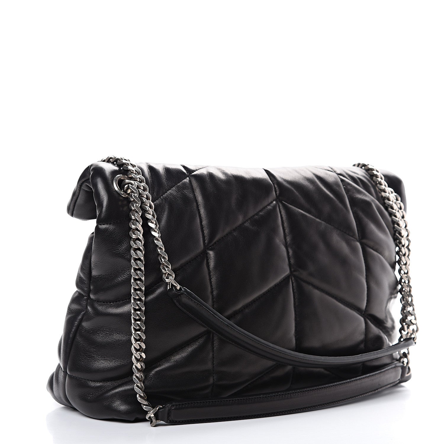 Saint Laurent Lambskin Quilted Medium Loulou Puffer Monogram Chain Satchel Black 2 of 11