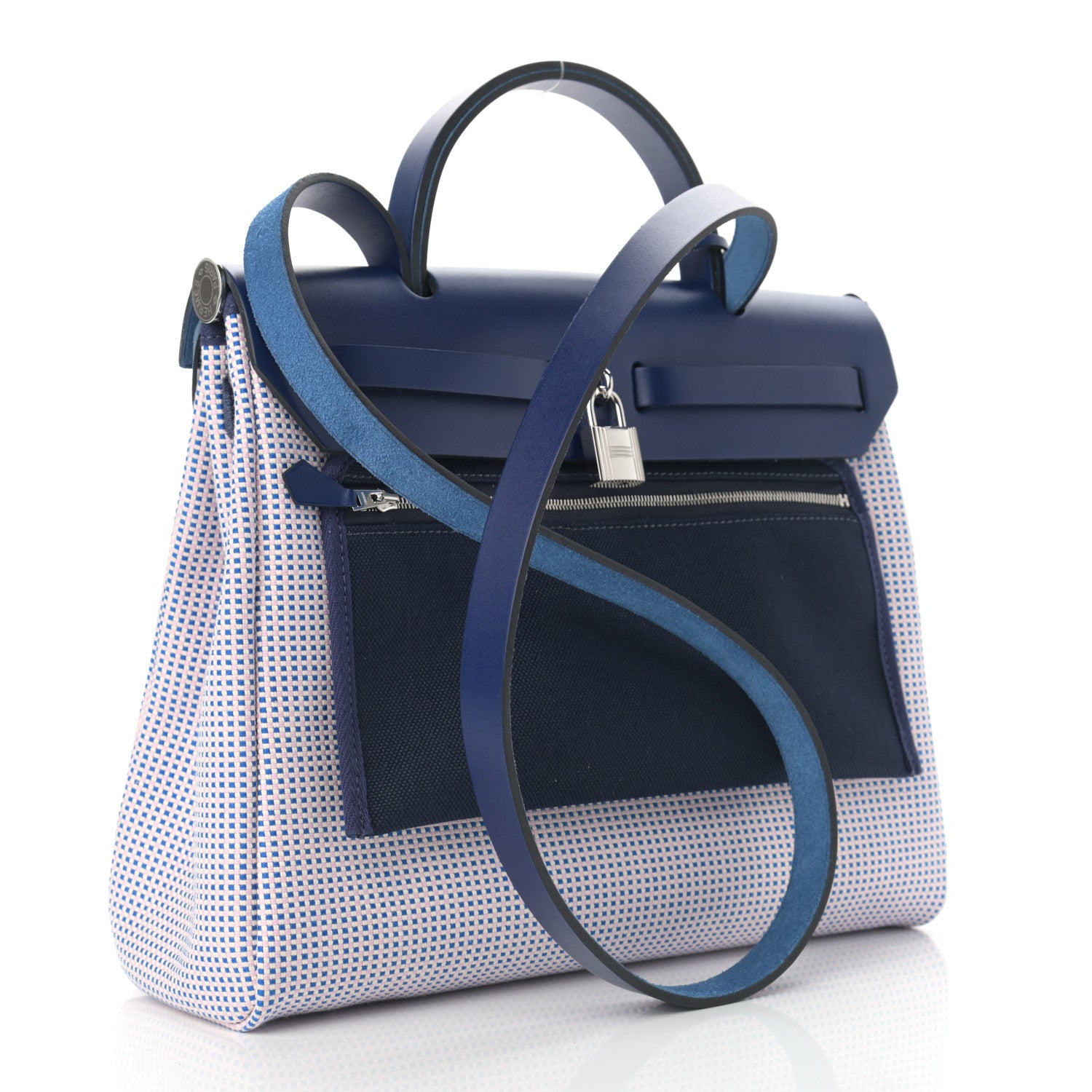 Hermes Criss Viking Vache Hunter Herbag Zip Retourne 31 PM Ecru Mauve Bleu 4 of 12