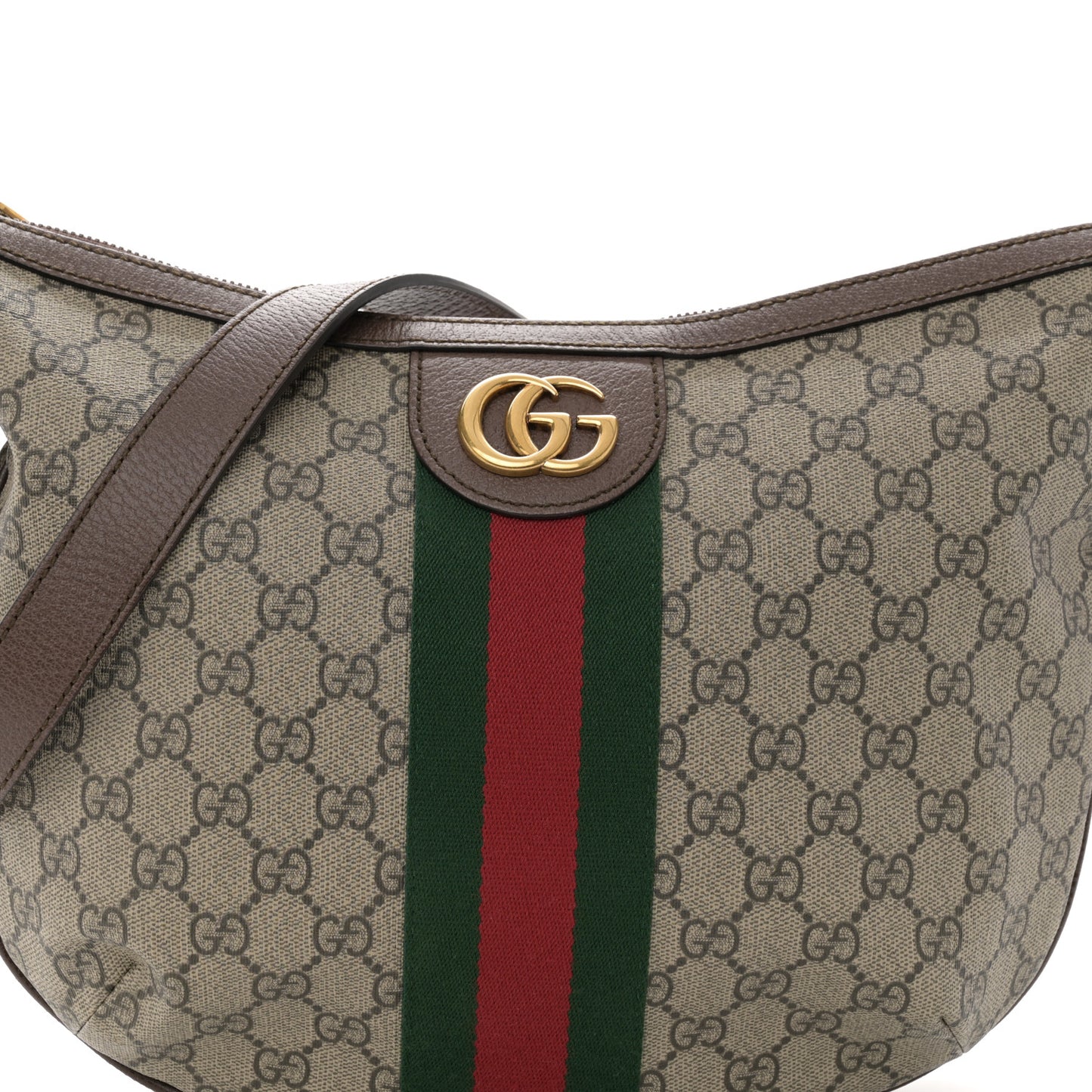 GG Supreme Monogram Web Small Ophidia Half Moon Hobo Brown