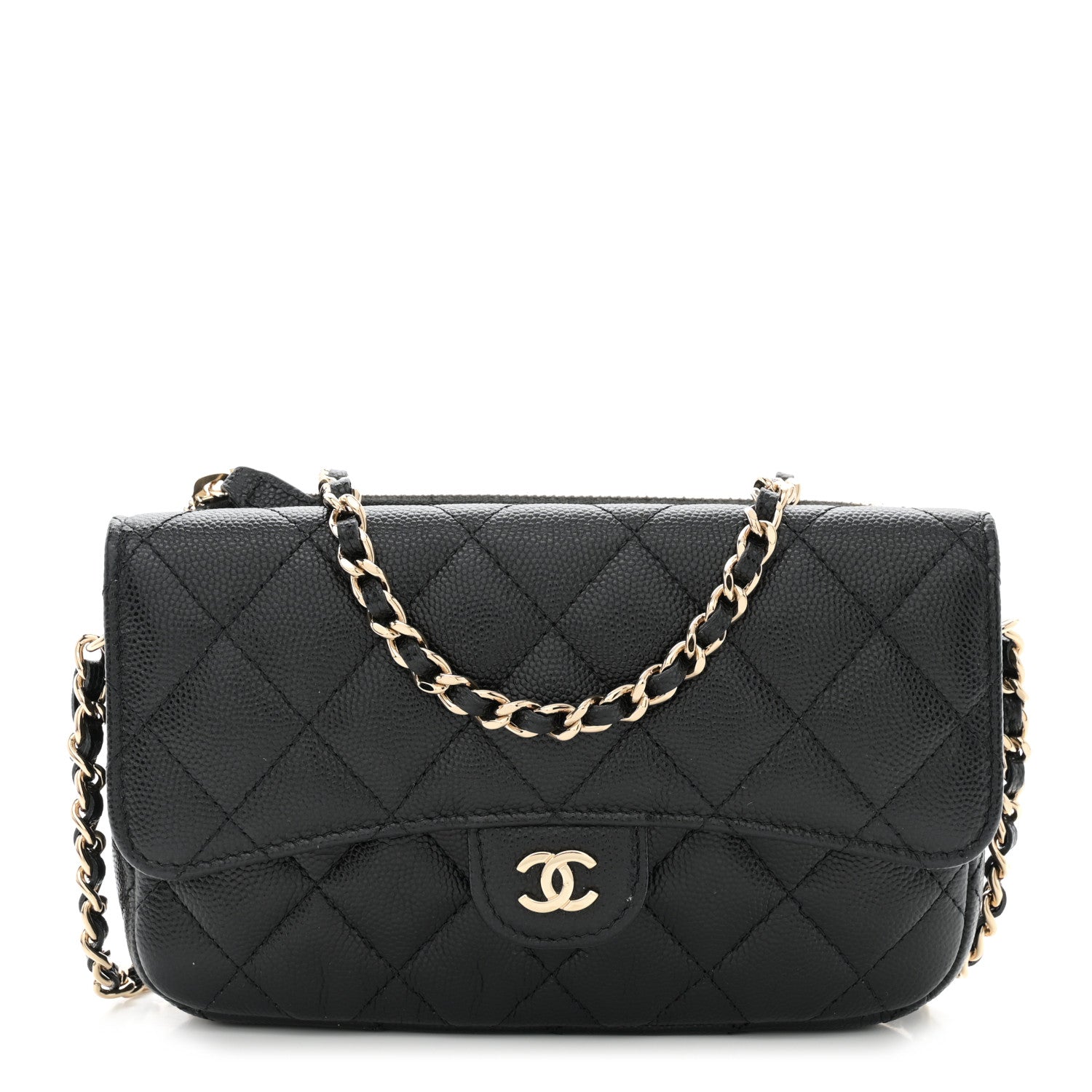 Chanel Caviar Quilted Flap Phone Holder With Chain Black 1 of 14