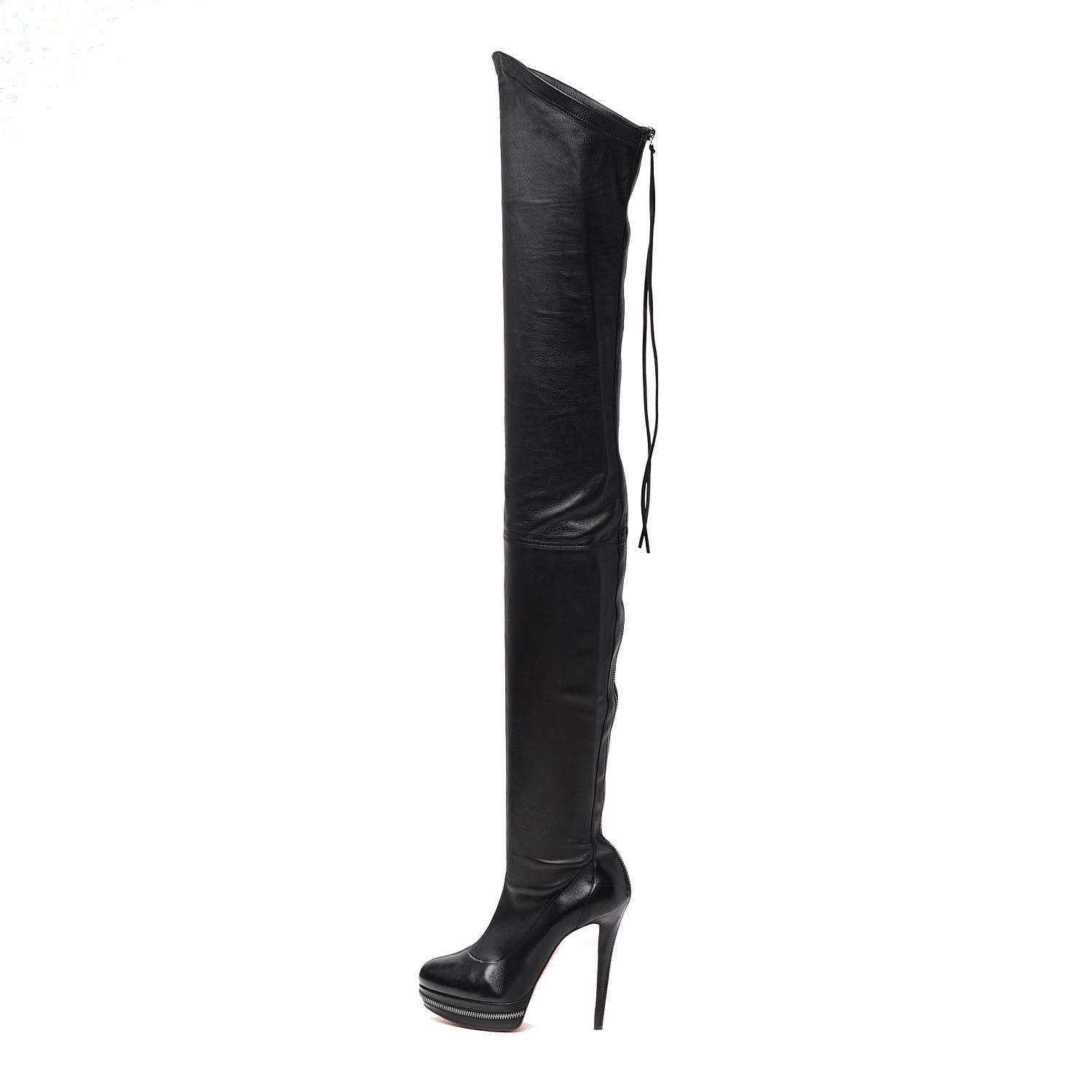 Christian Louboutin Calfskin Over The Knee Zipper Boots 40.5 Black 1 of 9