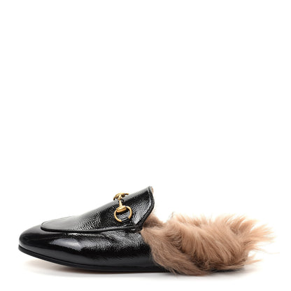 Gucci Patent Fur Womens Princetown Slippers 36.5 Black Natural 1 of 10