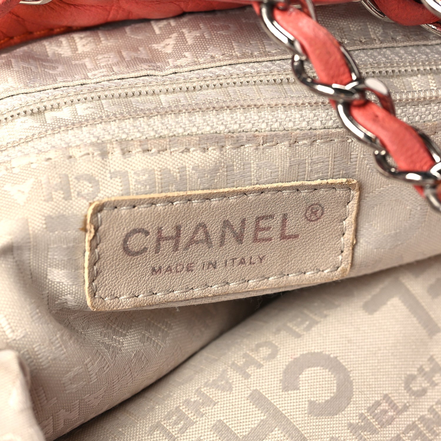 Chanel Lambskin Contrast Stitch Small Drawstring Tote Coral 6 of 9