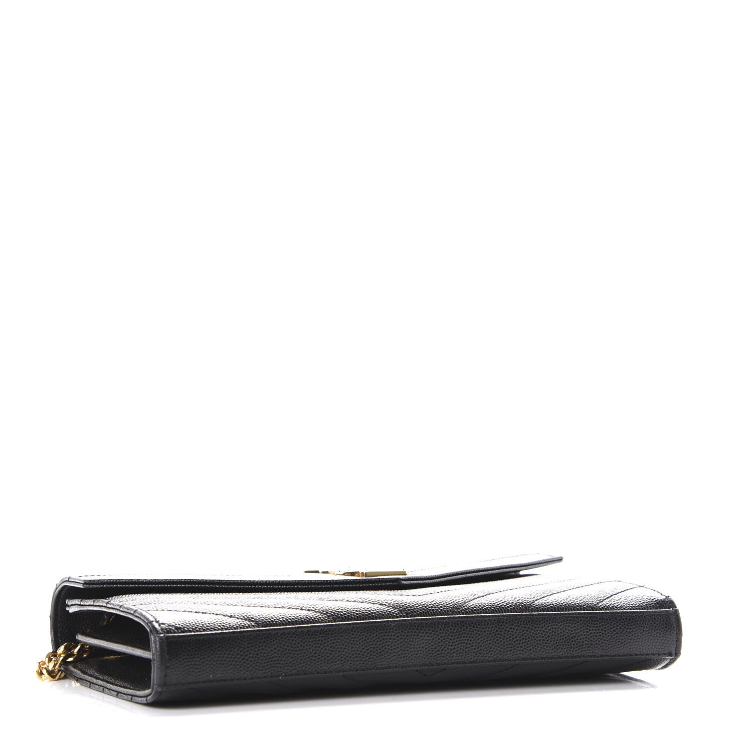 Saint Laurent Grain De Poudre Matelasse Chevron Monogram Chain Wallet Black 4 of 12