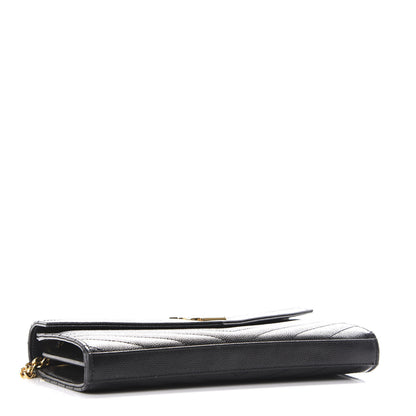 Saint Laurent Grain De Poudre Matelasse Chevron Monogram Chain Wallet Black 4 of 12