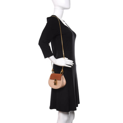 Chloe Grained Calfskin Lambskin Nano Bi-Color Drew Shoulder Bag Powder Beige Caramel 2 of 9