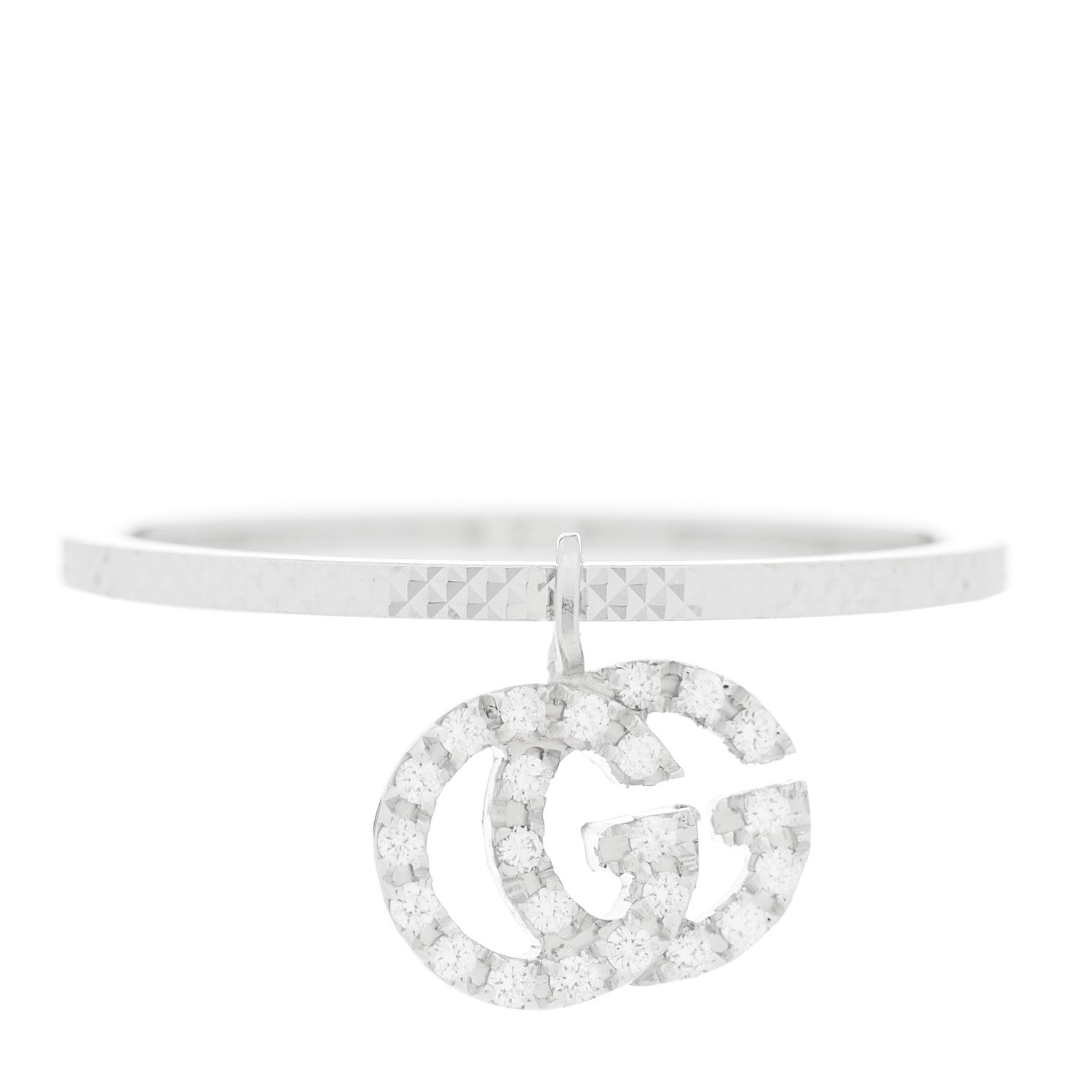Gucci 18K White Gold Diamond GG Running Charm Ring 55 7.25 1 of 6