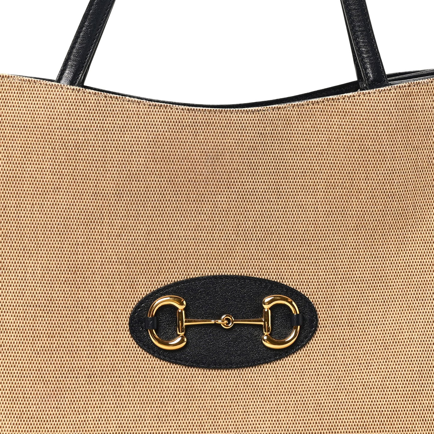 Vintage Rice Canvas Calfskin Horsebit 1955 Tote Bag Beige Blue
