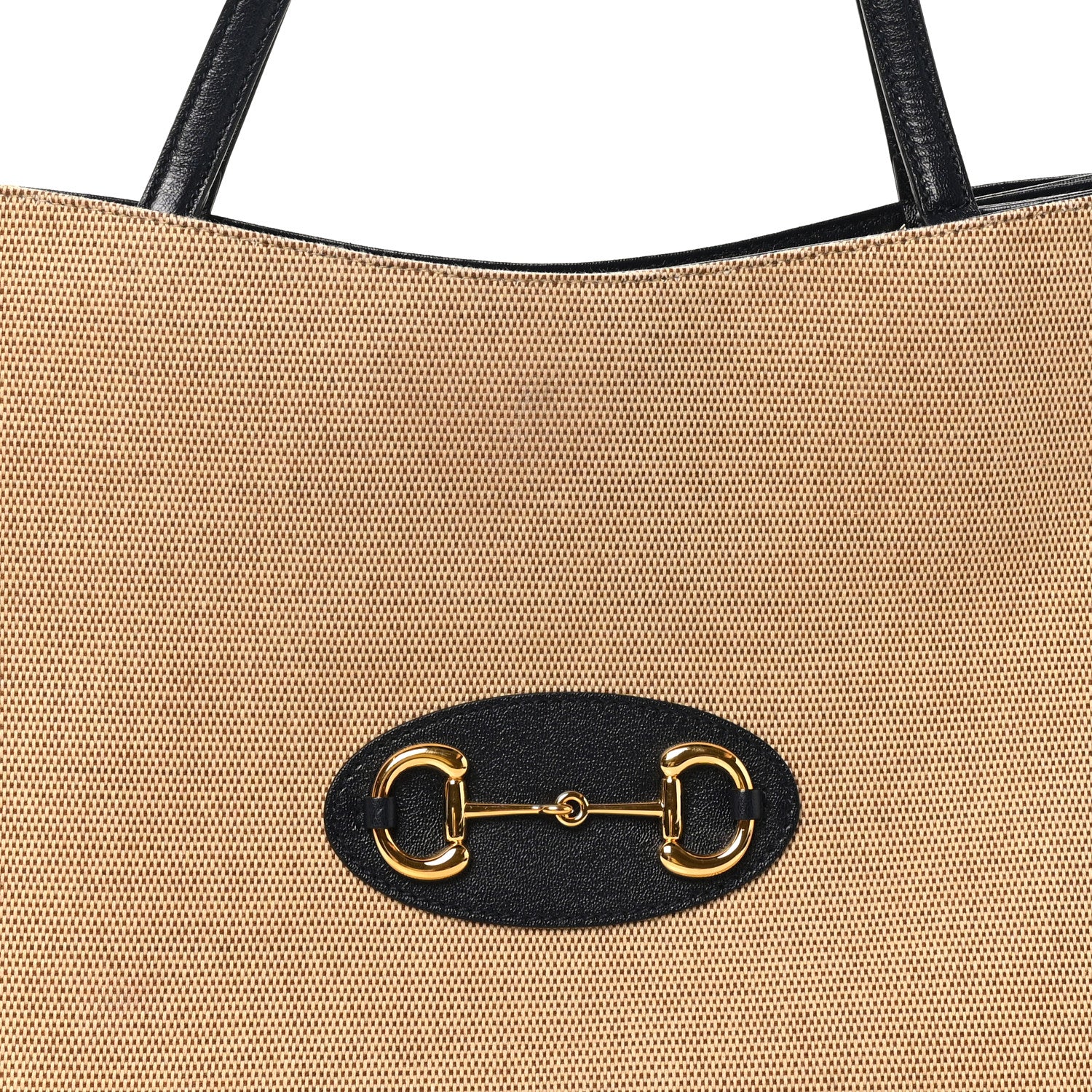 Gucci Vintage Rice Canvas Calfskin Horsebit 1955 Tote Bag Beige Blue 8 of 12