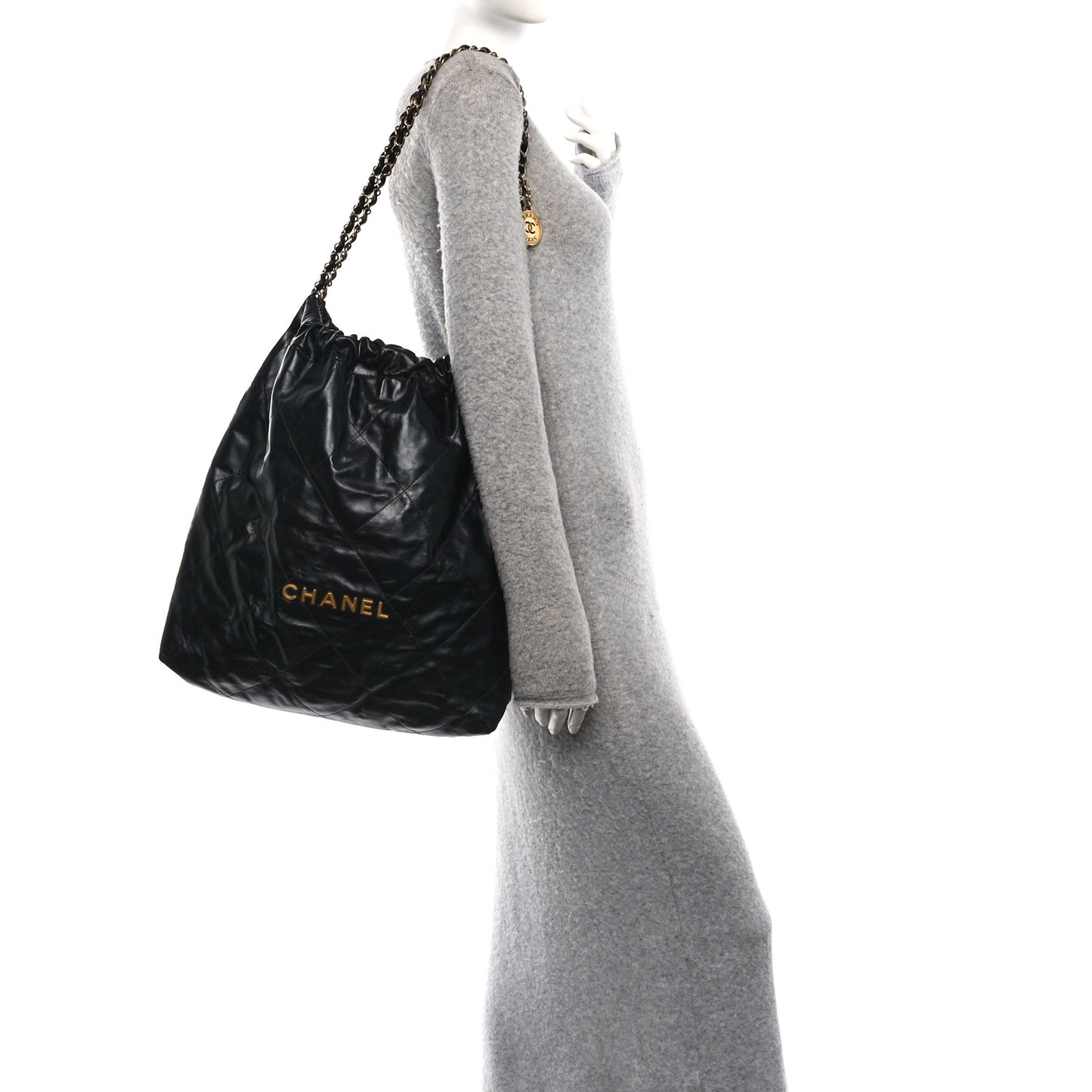 Shiny Calfskin Quilted Large Chanel 22 Black