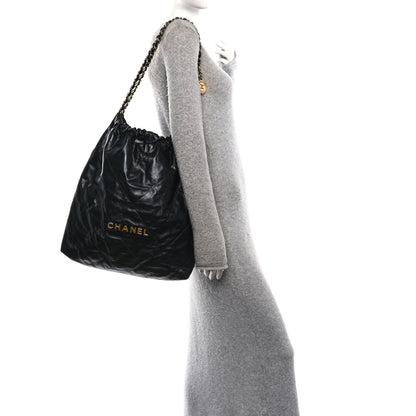 Chanel Shiny Calfskin Quilted Large Chanel 22 Black 2 of 11
