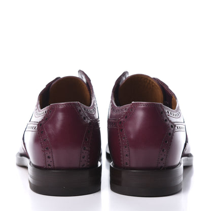 Gucci Calfskin Web Bee Embroidered Mens Slip-On Brogue Wingtip Derby Shoes 9 Bordeaux 5 of 13