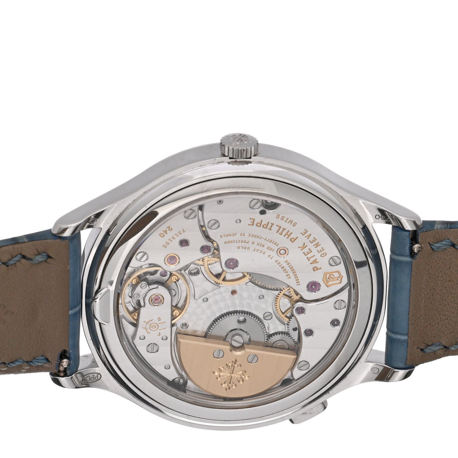 Patek Philippe 18K White Gold Alligator Diamond 36mm Complications World Time Automatic Watch Blue 7130G-016 4 of 5
