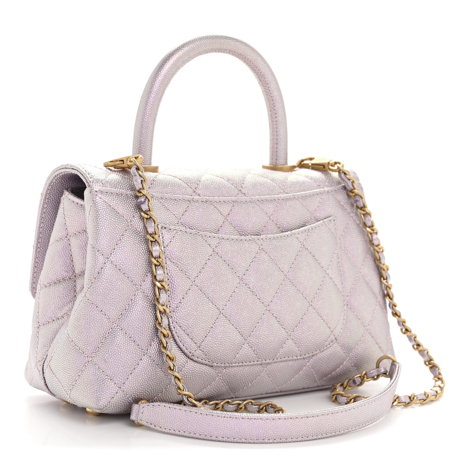 Chanel Metallic Caviar Quilted Mini Coco Handle Flap Light Pink 3 of 13