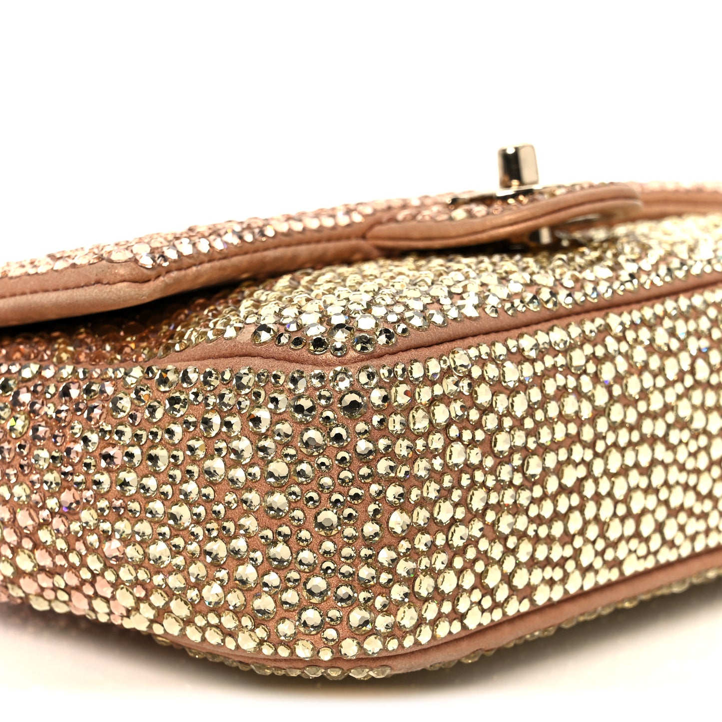 Suede Calfskin Crystal Mini Flap Pink Golden