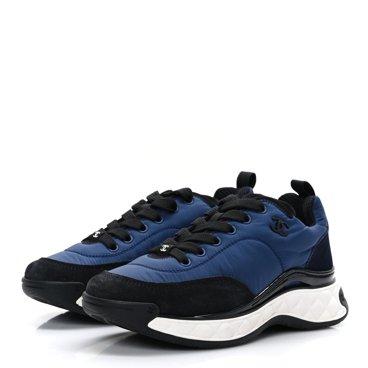 Nylon Suede Calfskin Womens Logo Sneakers Dark Navy Blue 37