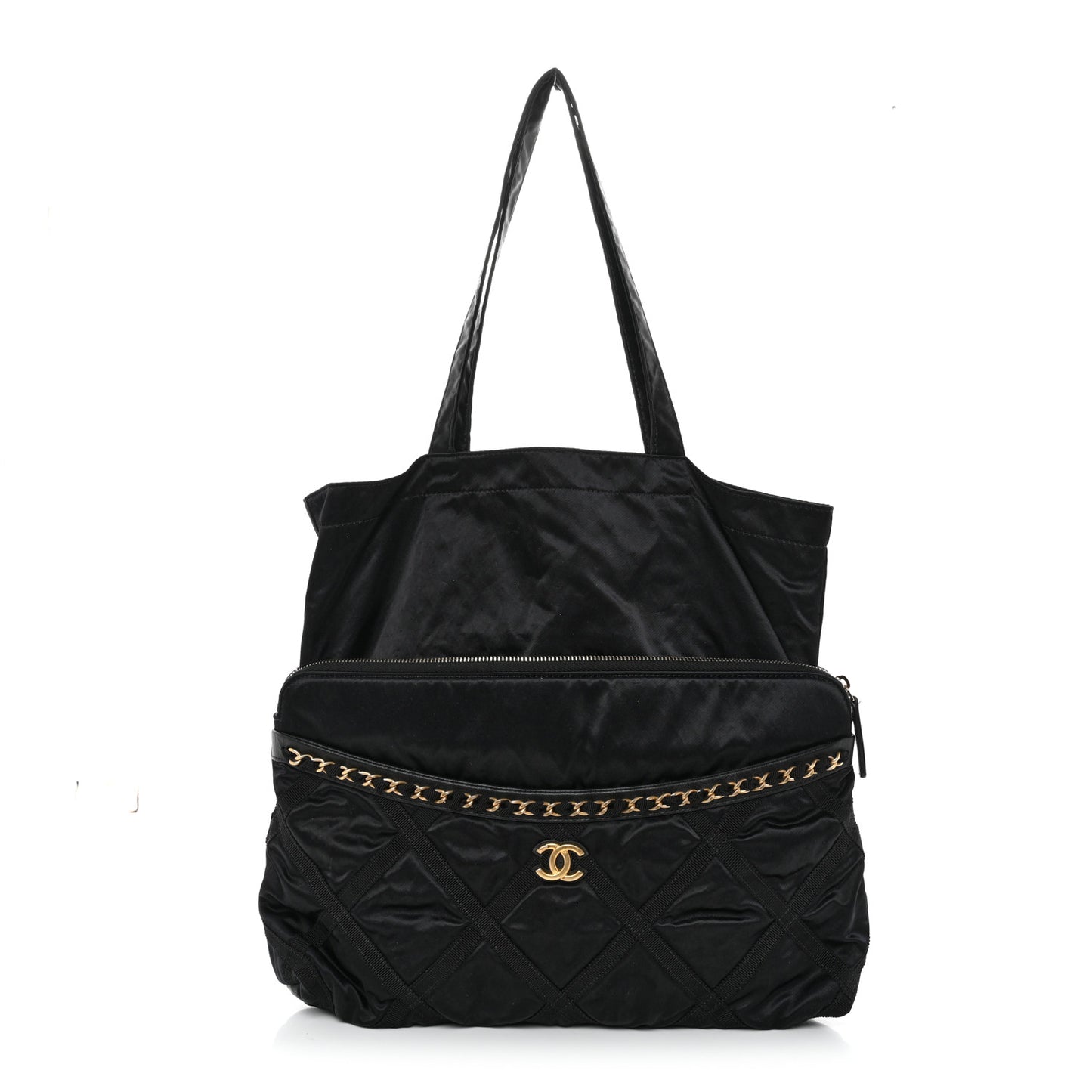 Nylon Grosgrain Large Lifestyle Pouch With Foldable Tote Black