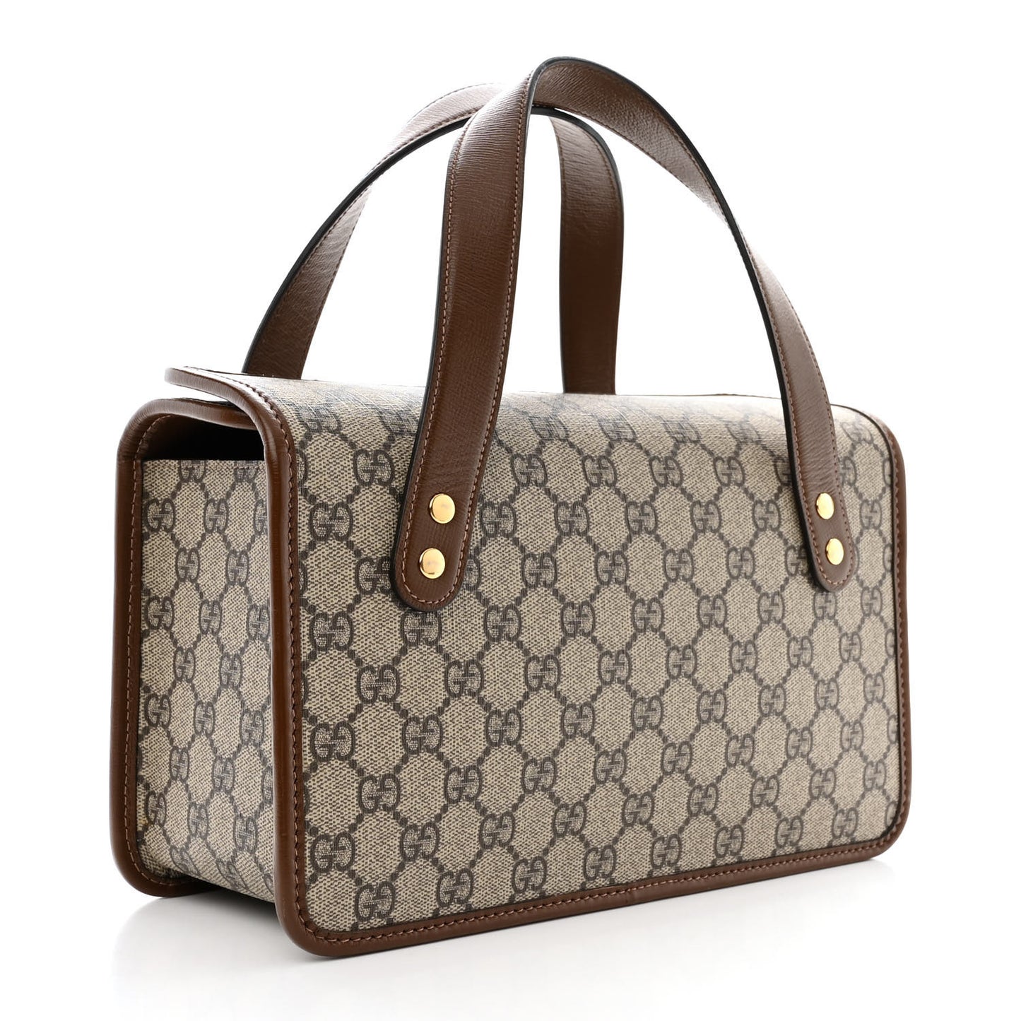 GG Supreme Monogram Azalea Calfskin Small Horsebit 1955 Foldover Top Handle Bag Beige Ebony Brown Sugar