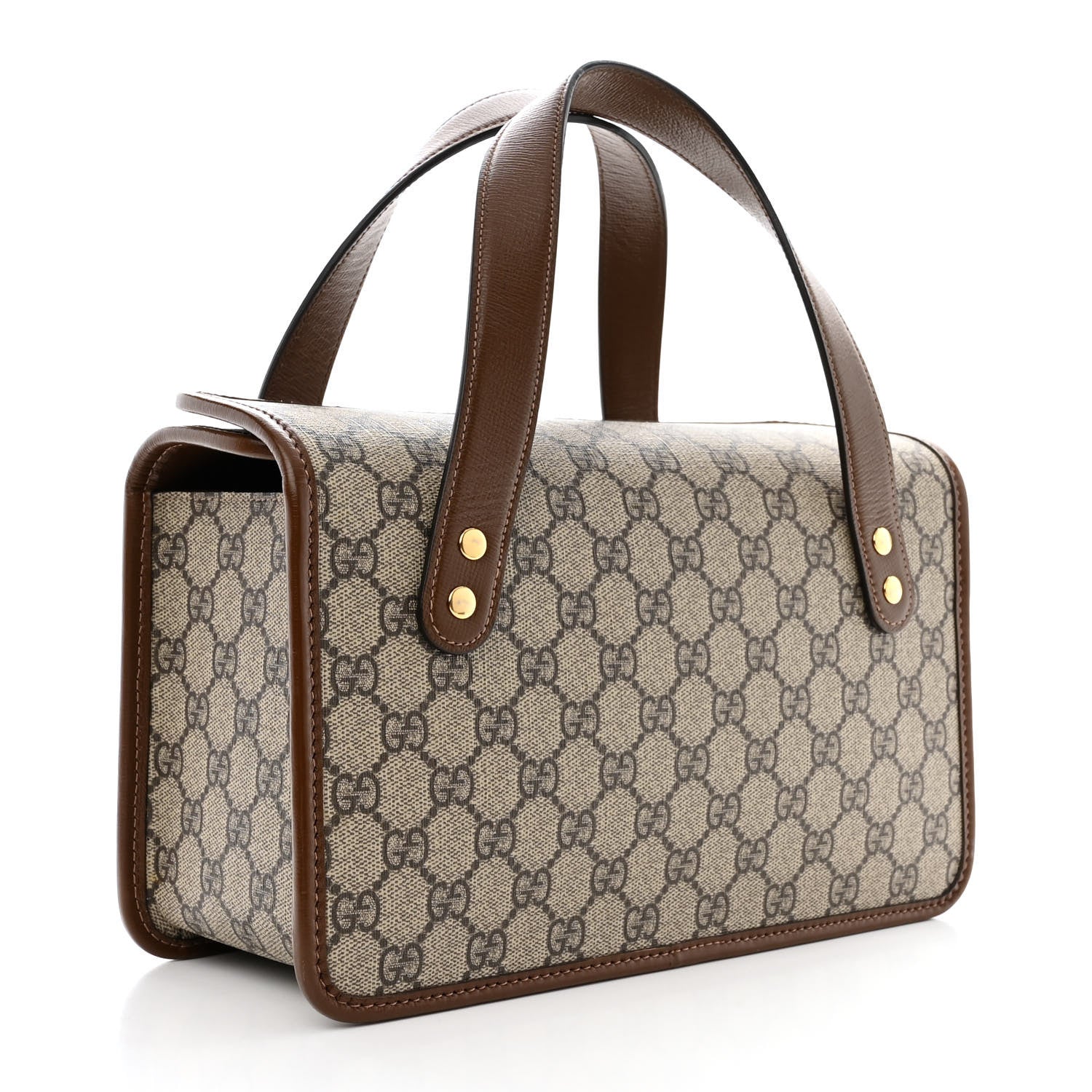 Gucci GG Supreme Monogram Azalea Calfskin Small Horsebit 1955 Foldover Top Handle Bag Beige Ebony Brown Sugar 3 of 10