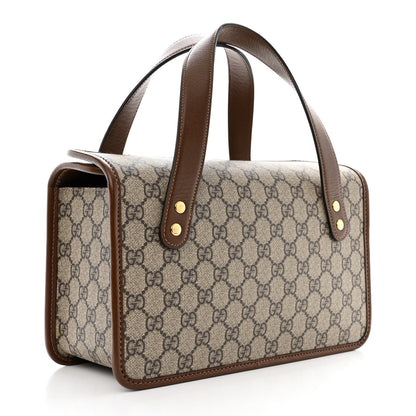 Gucci GG Supreme Monogram Azalea Calfskin Small Horsebit 1955 Foldover Top Handle Bag Beige Ebony Brown Sugar 3 of 10