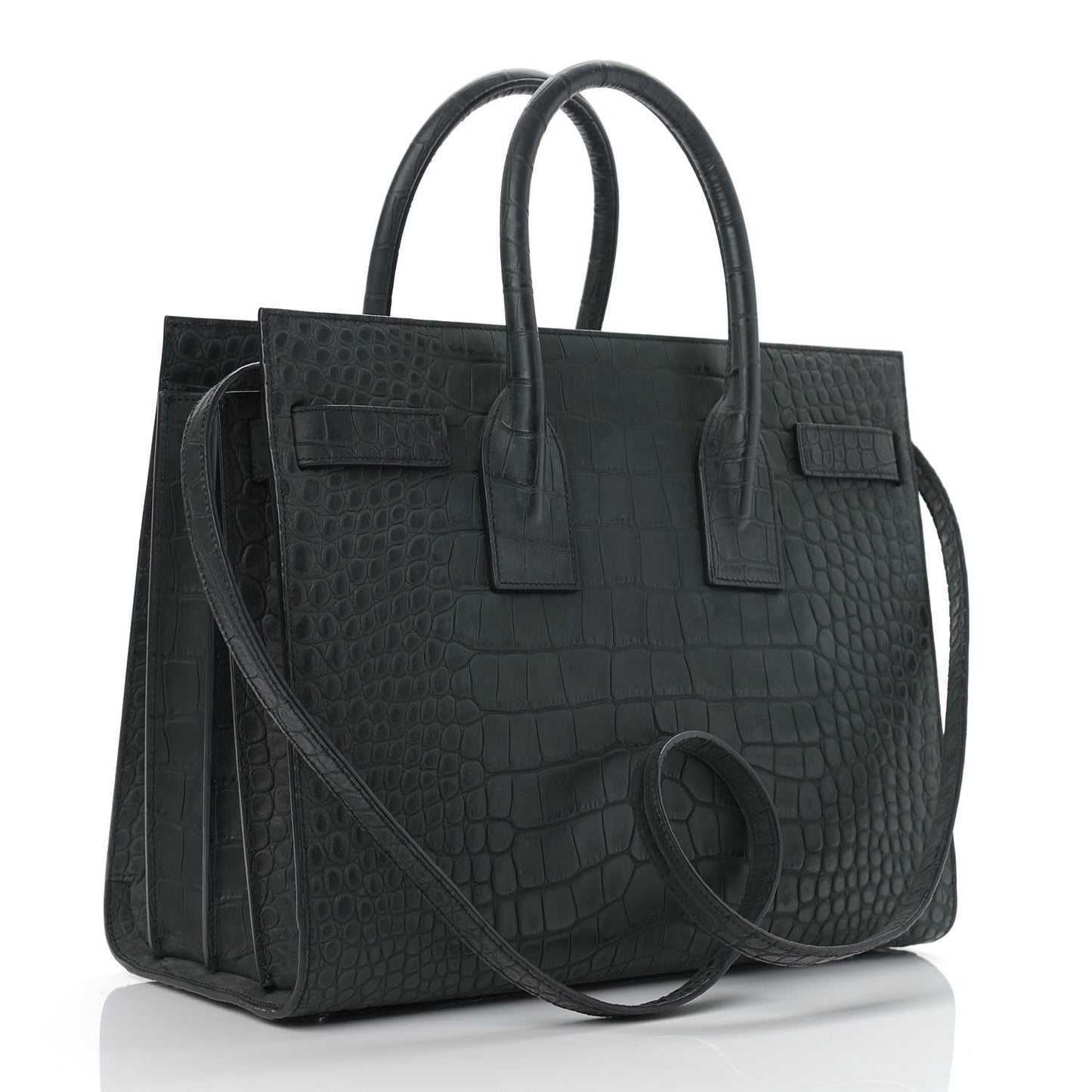 Calfskin Crocodile Embossed Small Sac de Jour Black