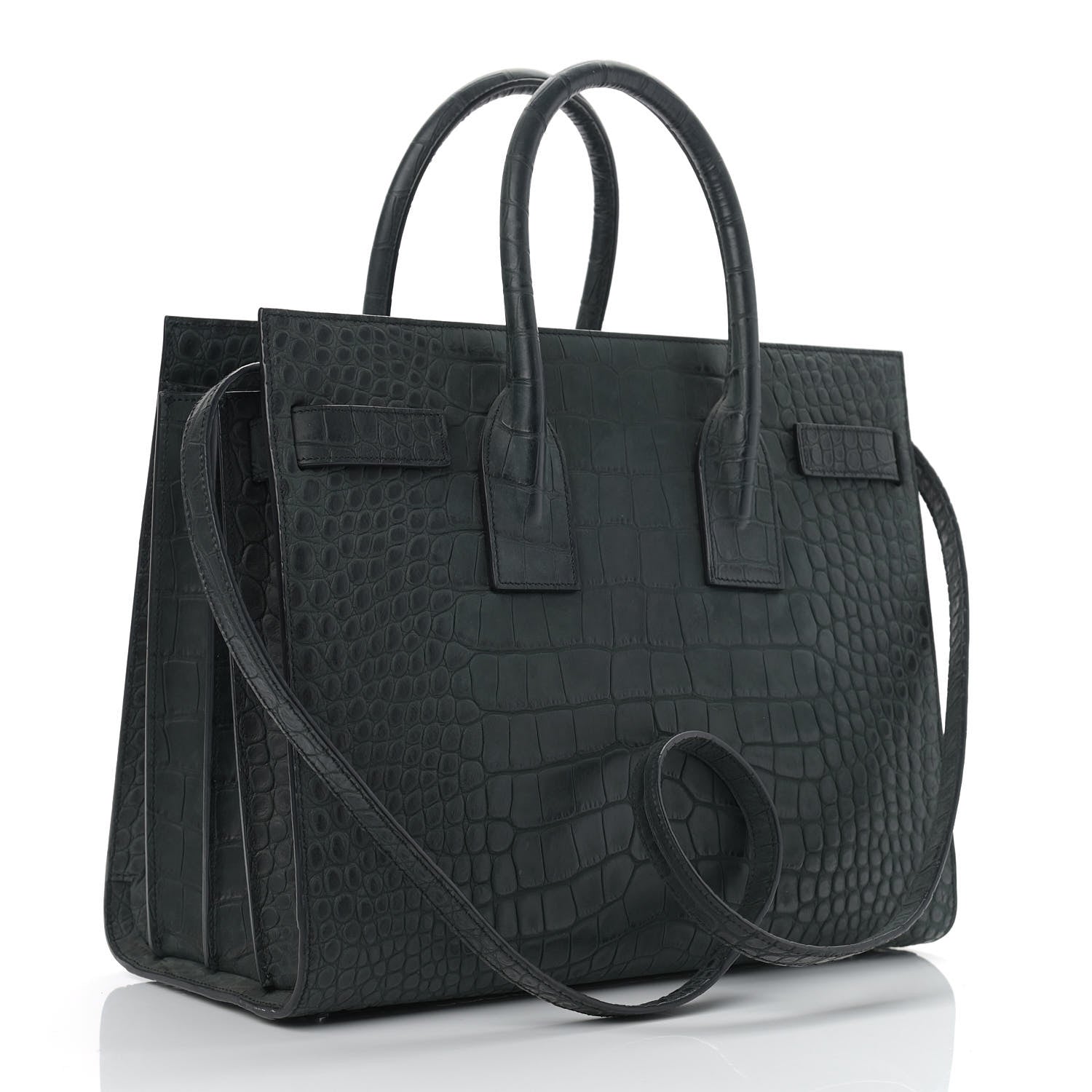 Saint Laurent Calfskin Crocodile Embossed Small Sac de Jour Black 2 of 11
